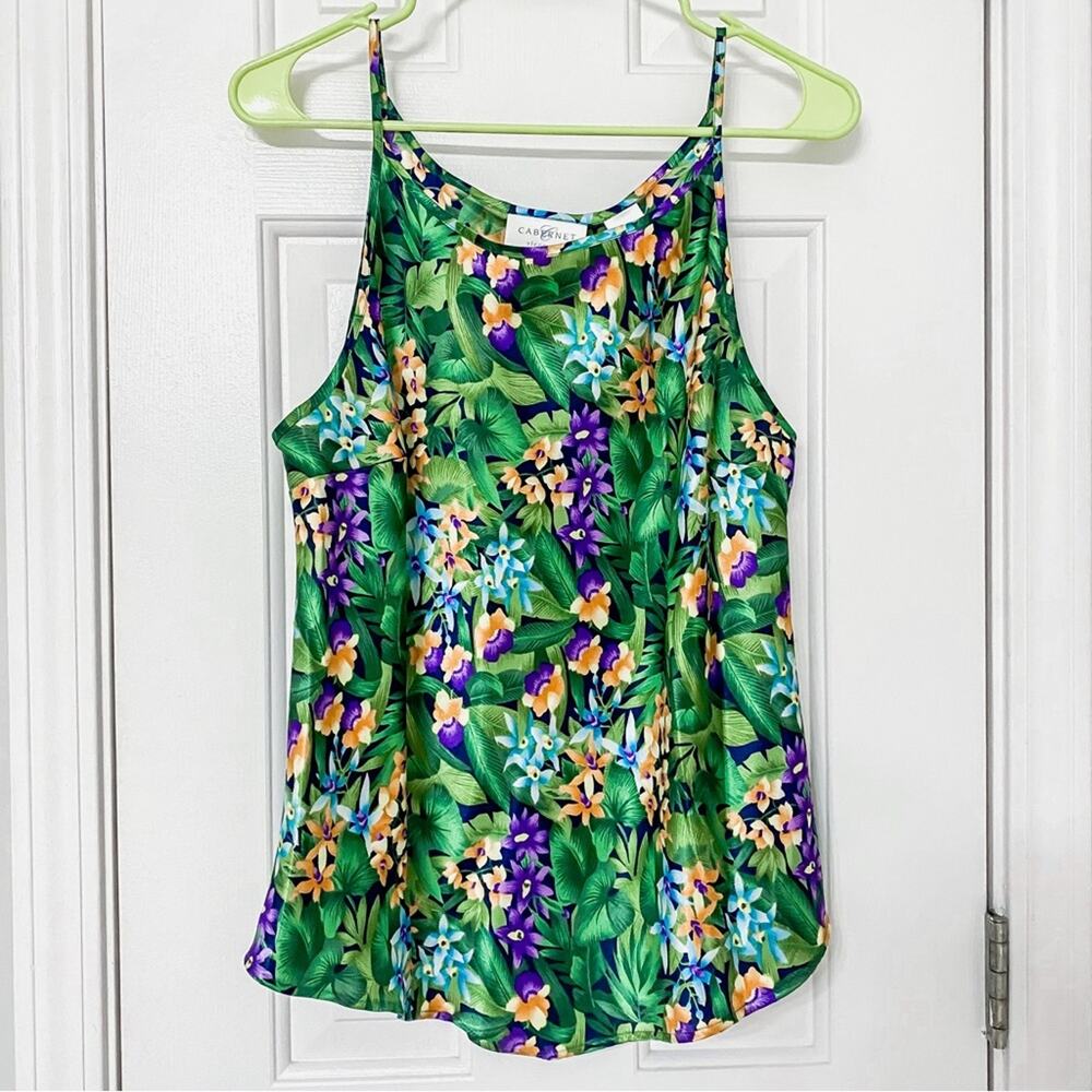 CABERNET • Green + Purple Floral Tropical Cami Tank Nite Top